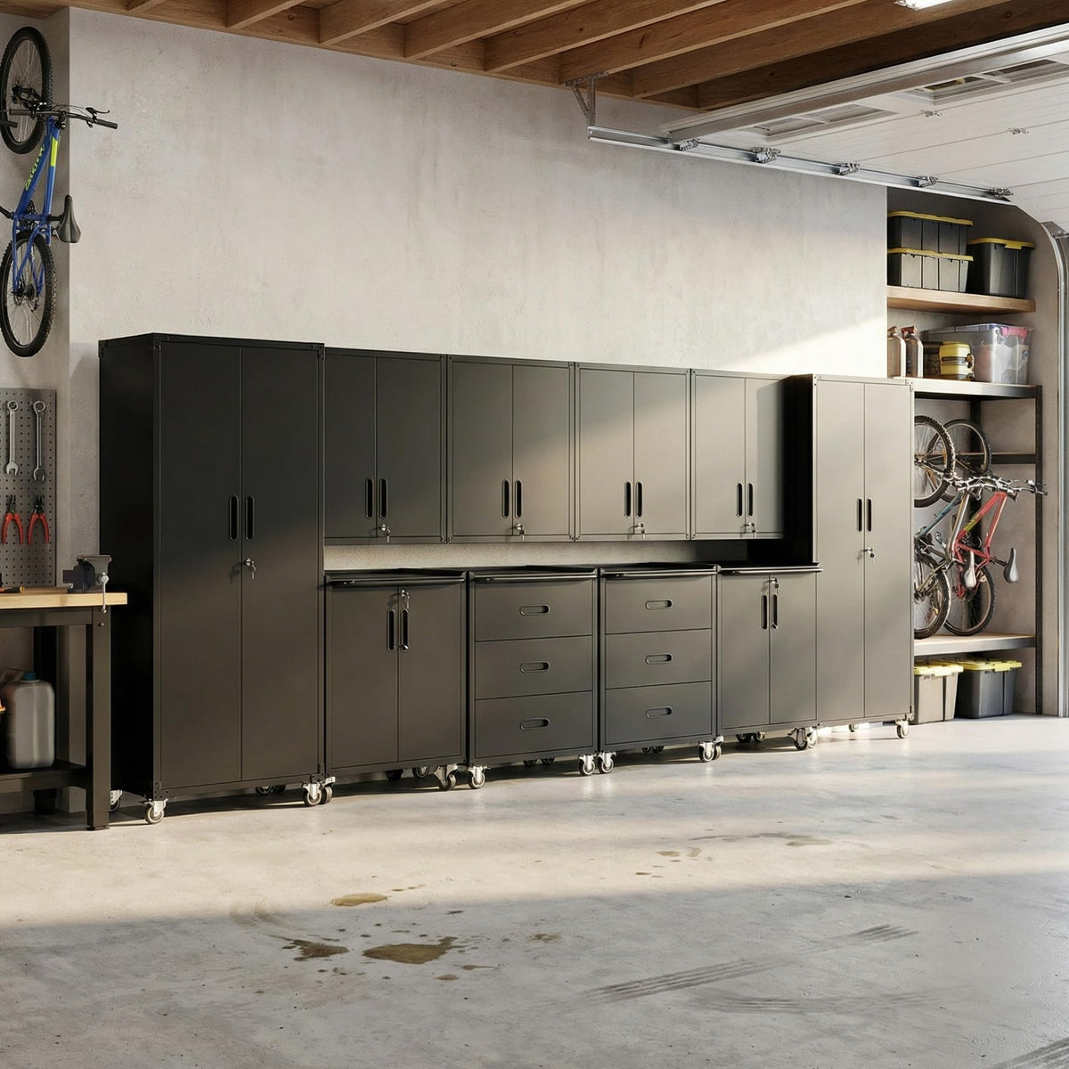 Heavy-Duty Modular Garage Cabinet & Tool Bench System