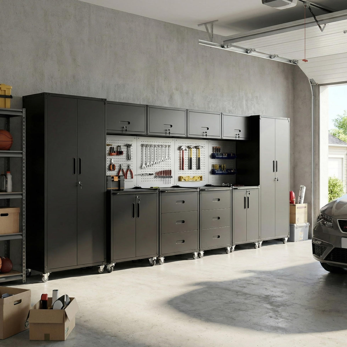 Heavy-Duty Modular Garage Cabinet & Tool Bench System