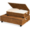 Best Choice Products 2-Pack Large Handwoven Water Hyacinth Under Bed Nesting Storage Bins W/Lid and Wheels, Closet Organizer, Storage Container, Multi-Purpose Basket