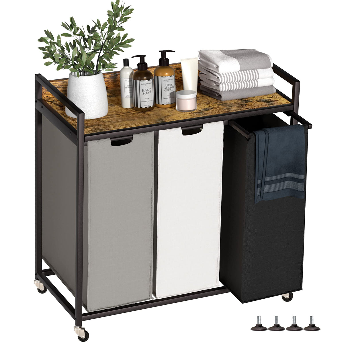 Herture Laundry Hampers with Shelf and Pull-Out Laundry Bag - Large Metal Frame
