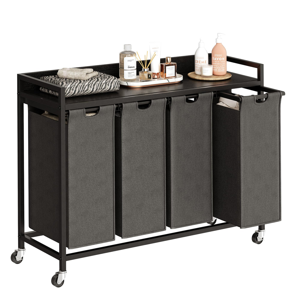 Herture Laundry Hampers with Shelf and Pull-Out Laundry Bag - Large Metal Frame