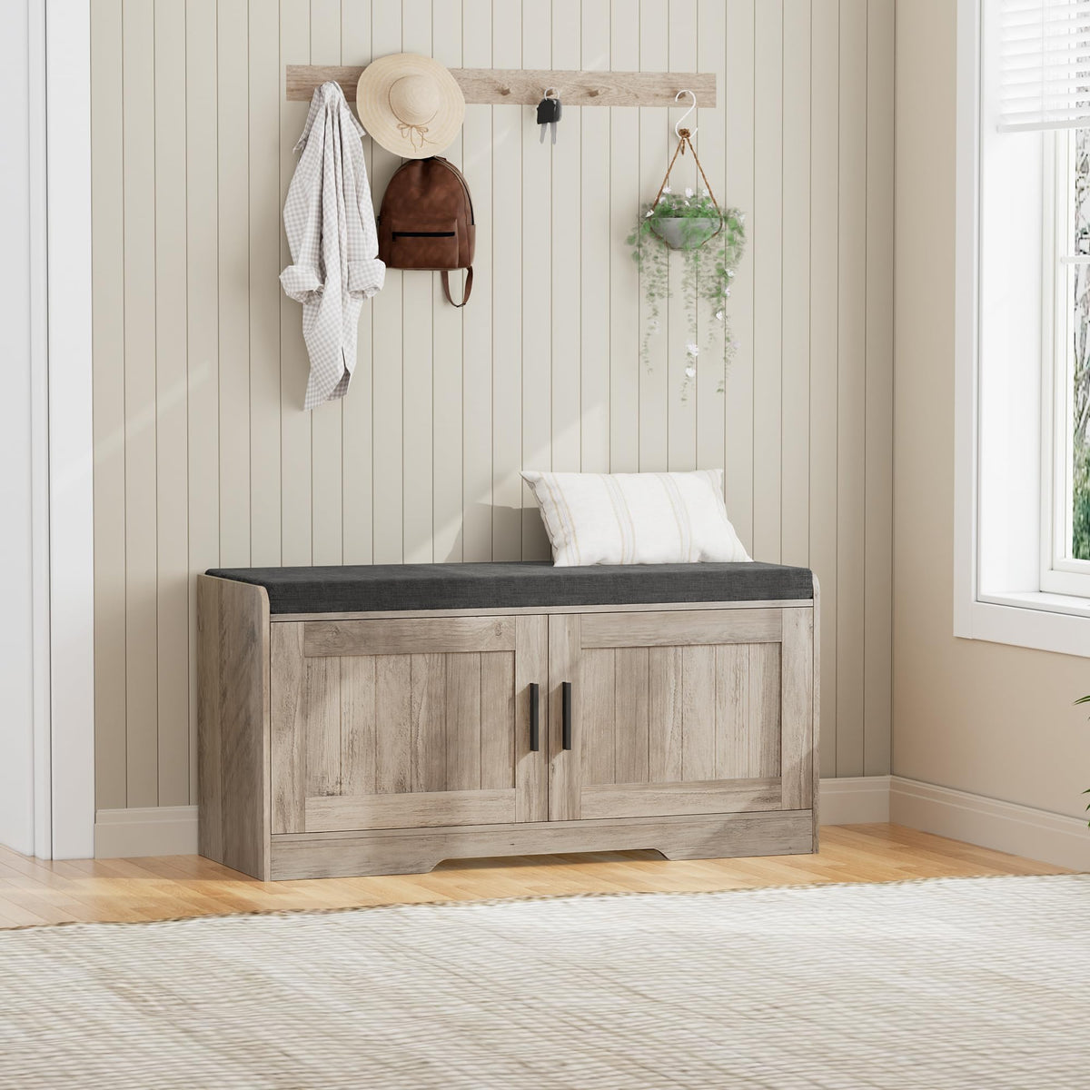 2-Tier Entryway Shoe Storage Bench with Padded Seat Cushion
