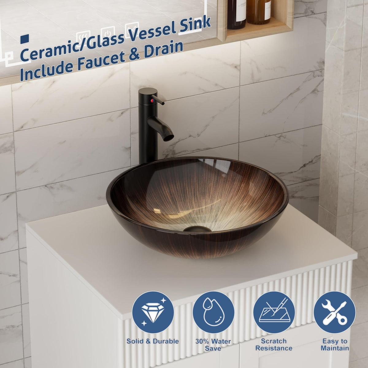 eclife Modern Bathroom Vanity Cabinet with Vessel Sink Combo (18+24)