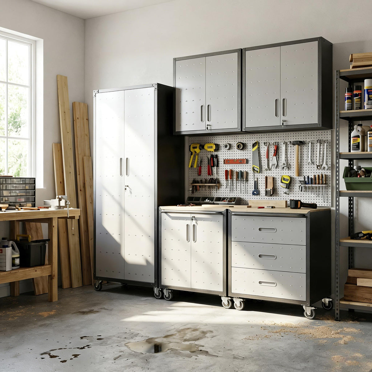 Heavy-Duty Modular Garage Cabinet & Tool Bench System