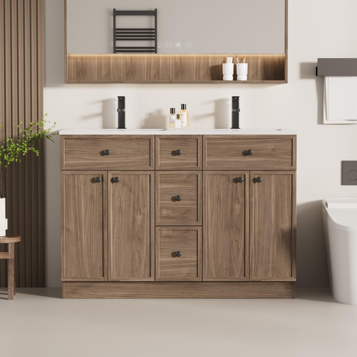 LUCKWIND Farmhouse Bathroom Vanity with Sink, Rustic Modern Bathroom Cabinet with Undermount Solid Surface Sink
