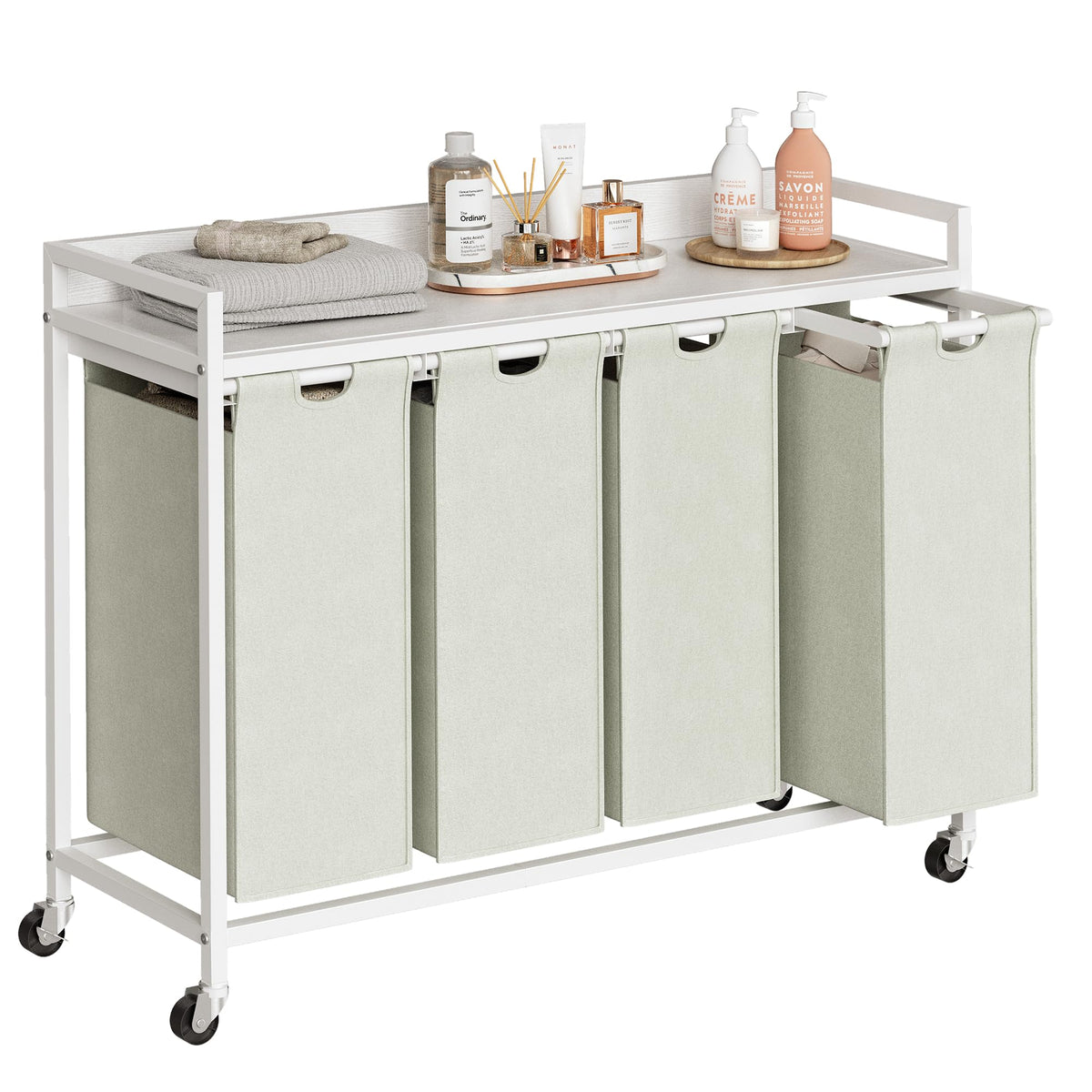 Herture Laundry Hampers with Shelf and Pull-Out Laundry Bag - Large Metal Frame