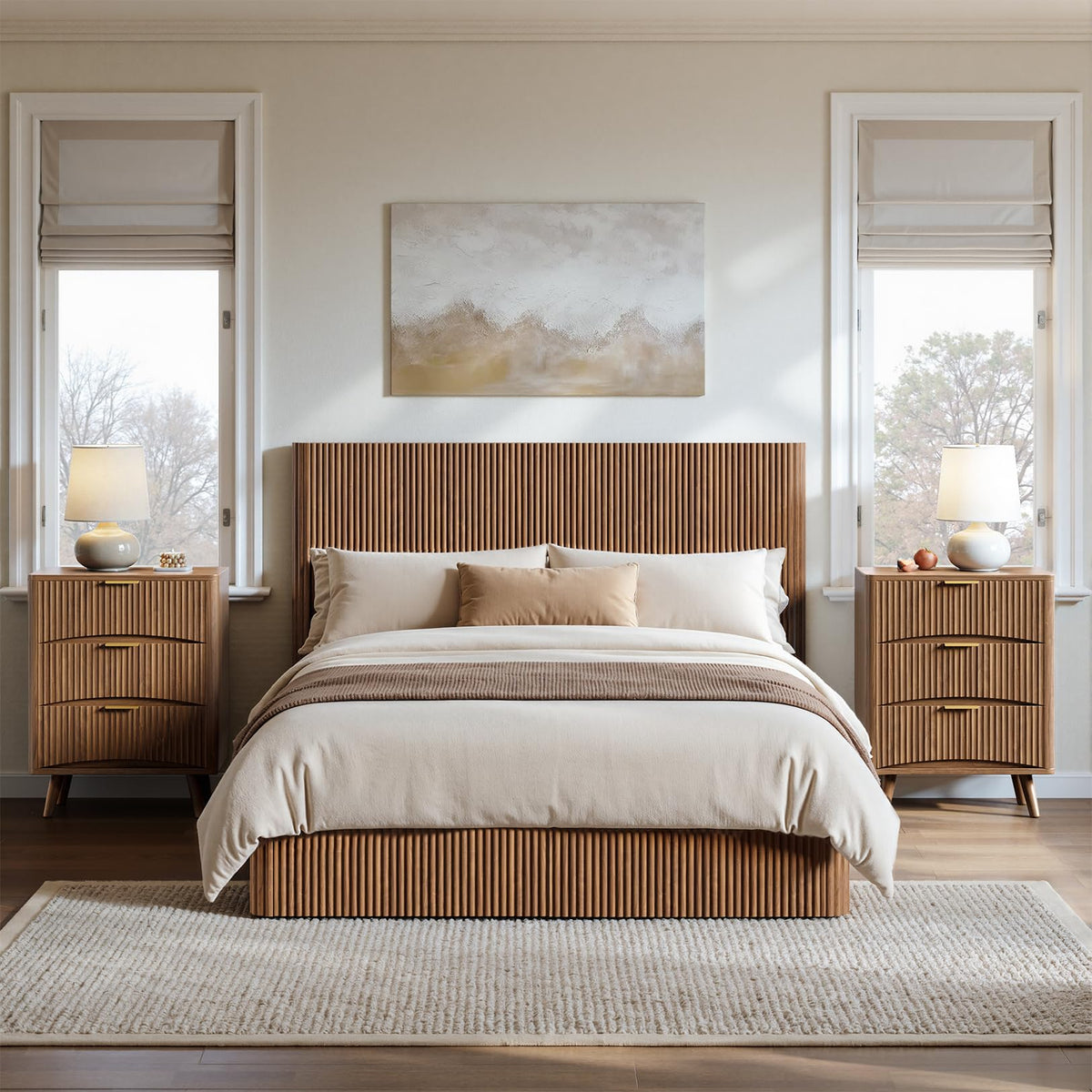 Evermagin 3-Piece Bedroom Furniture Set, Bed Frame & Nightstands