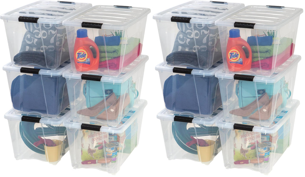 Stackable Plastic Storage Bins with Lids & Pull Handles