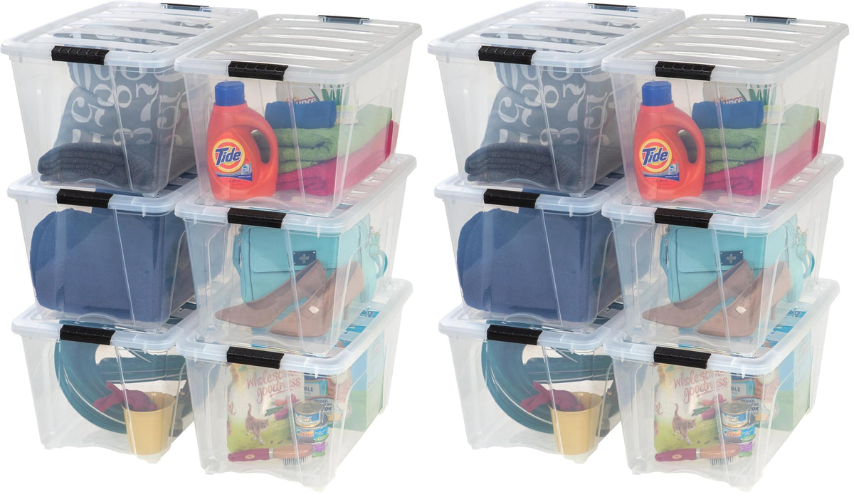 Stackable Plastic Storage Bins with Lids & Pull Handles
