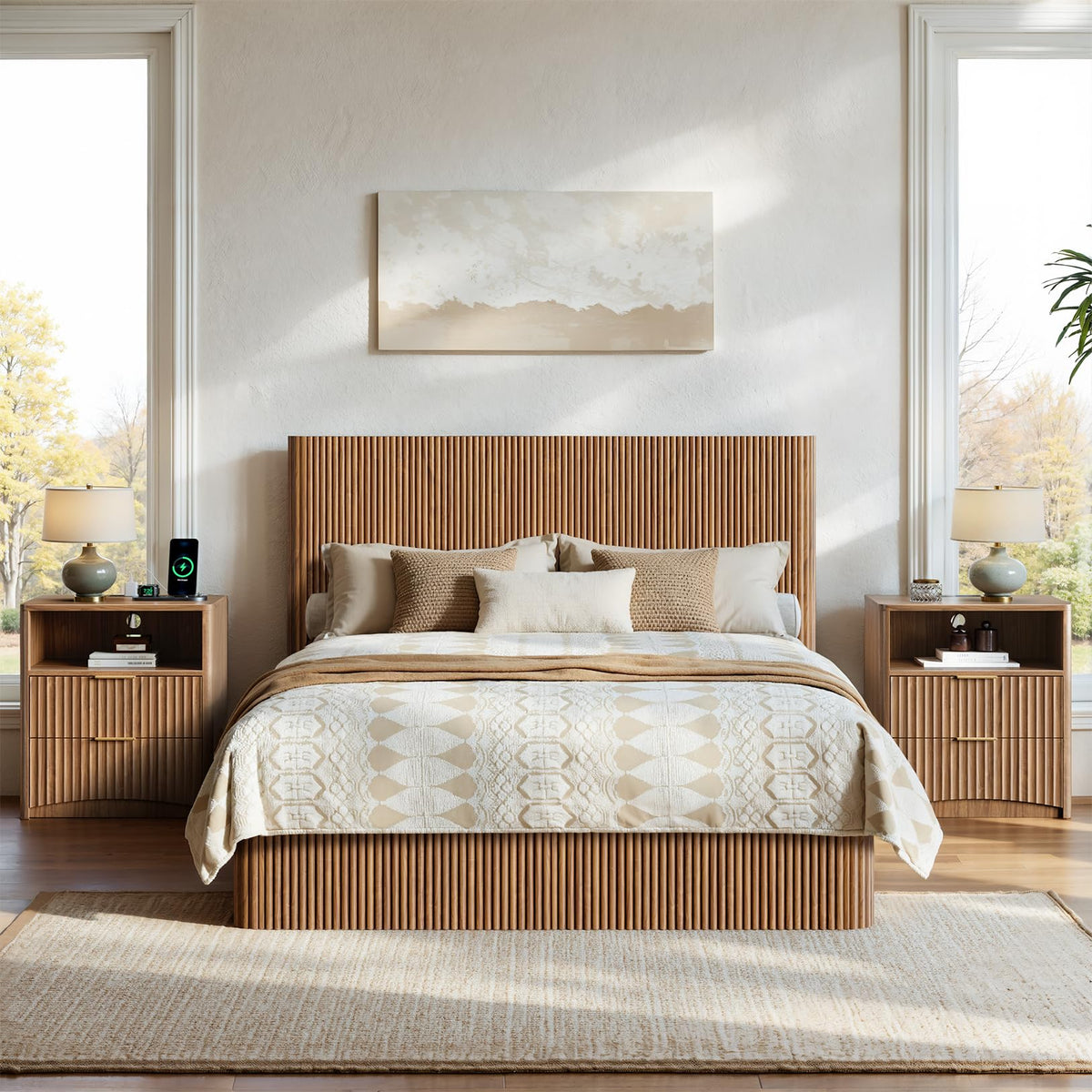 Evermagin 3-Piece Bedroom Furniture Set, Bed Frame & Nightstands