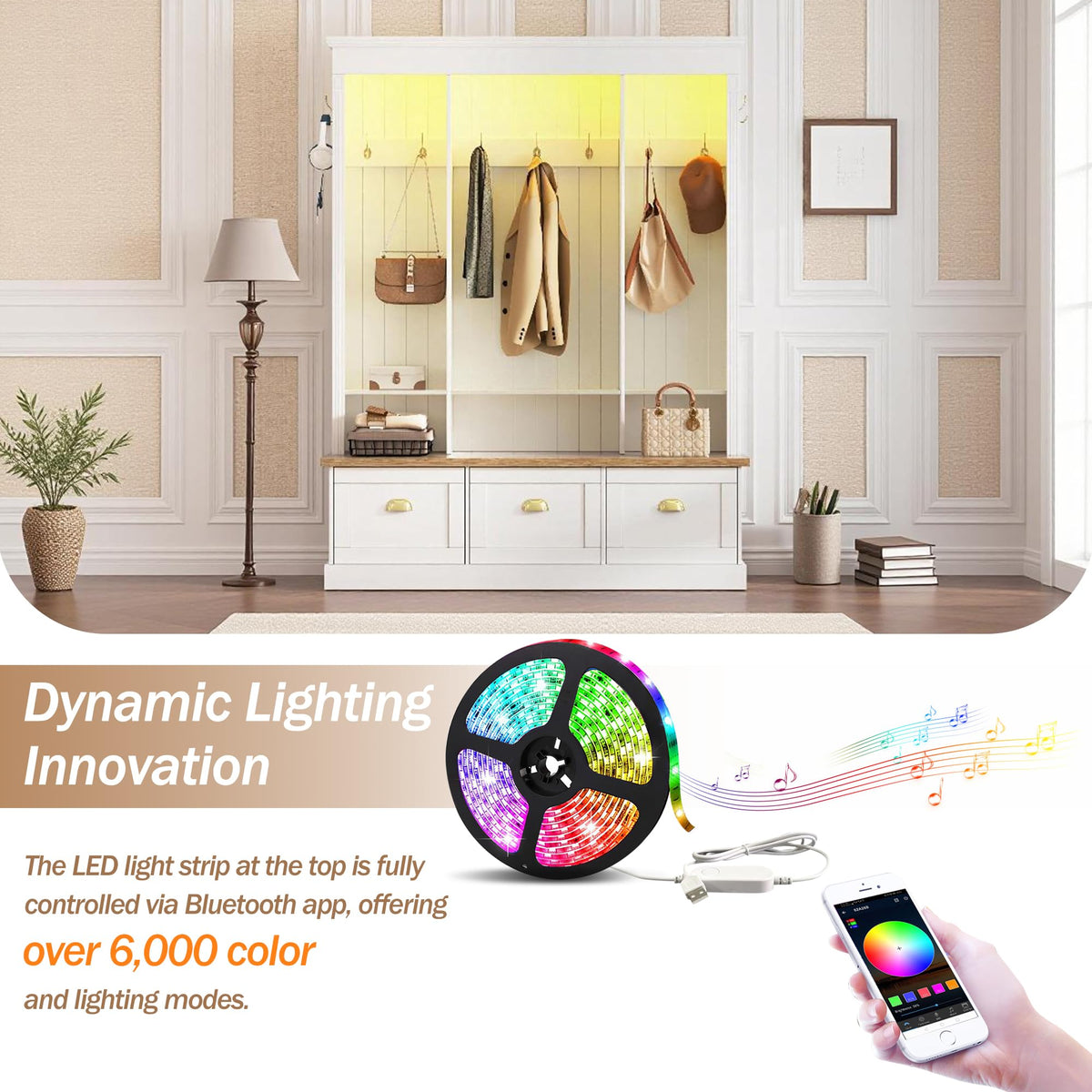 Freestanding Wardrobe Closet with Clothes Rack, Garment Armoire for