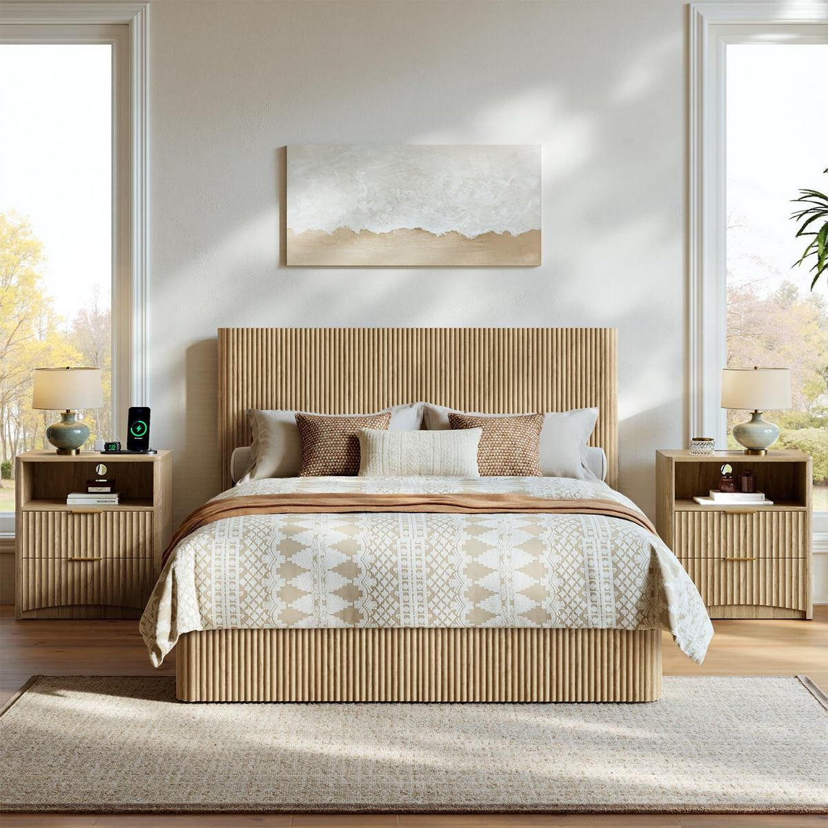 Evermagin 3-Piece Bedroom Furniture Set, Bed Frame & Nightstands