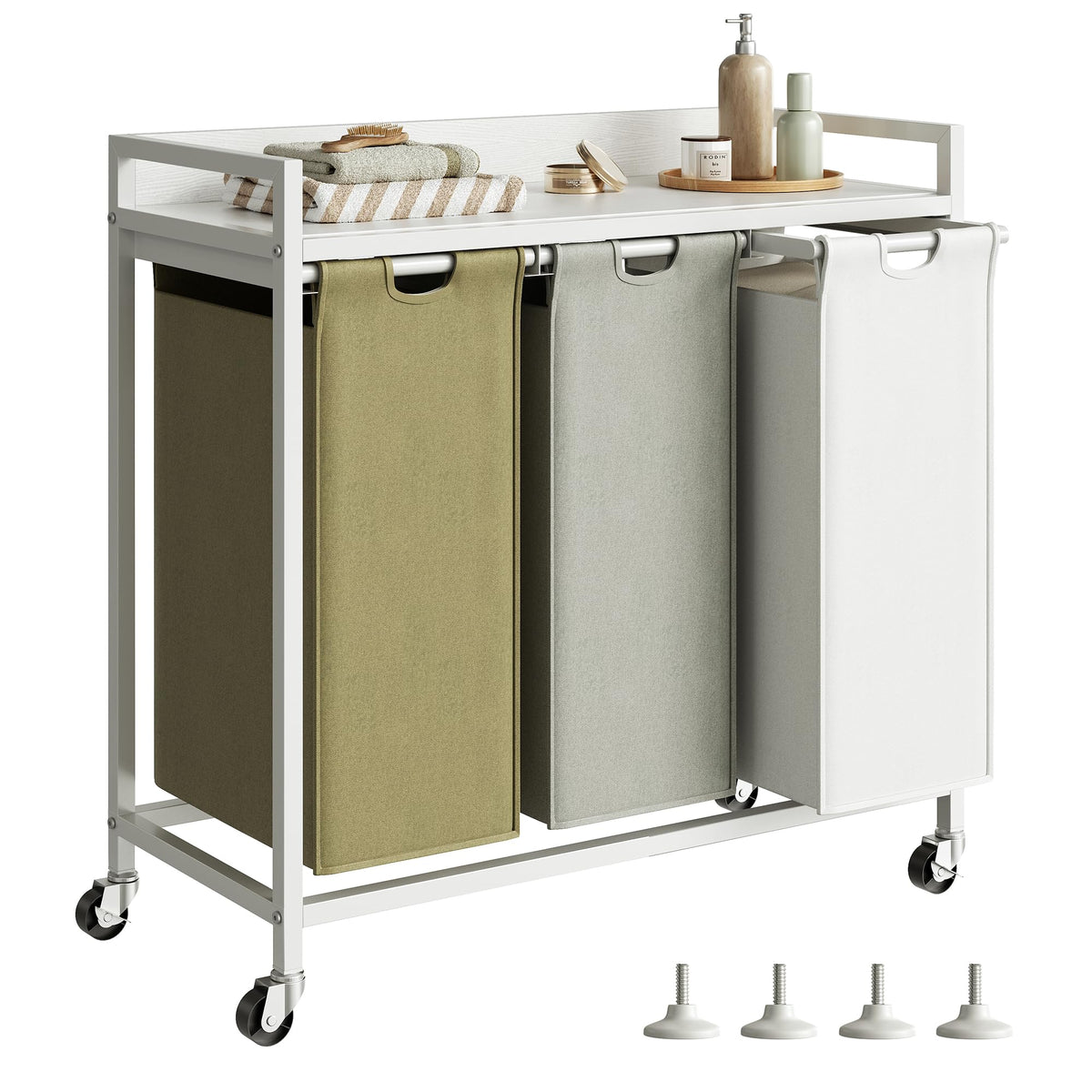 Herture Laundry Hampers with Shelf and Pull-Out Laundry Bag - Large Metal Frame