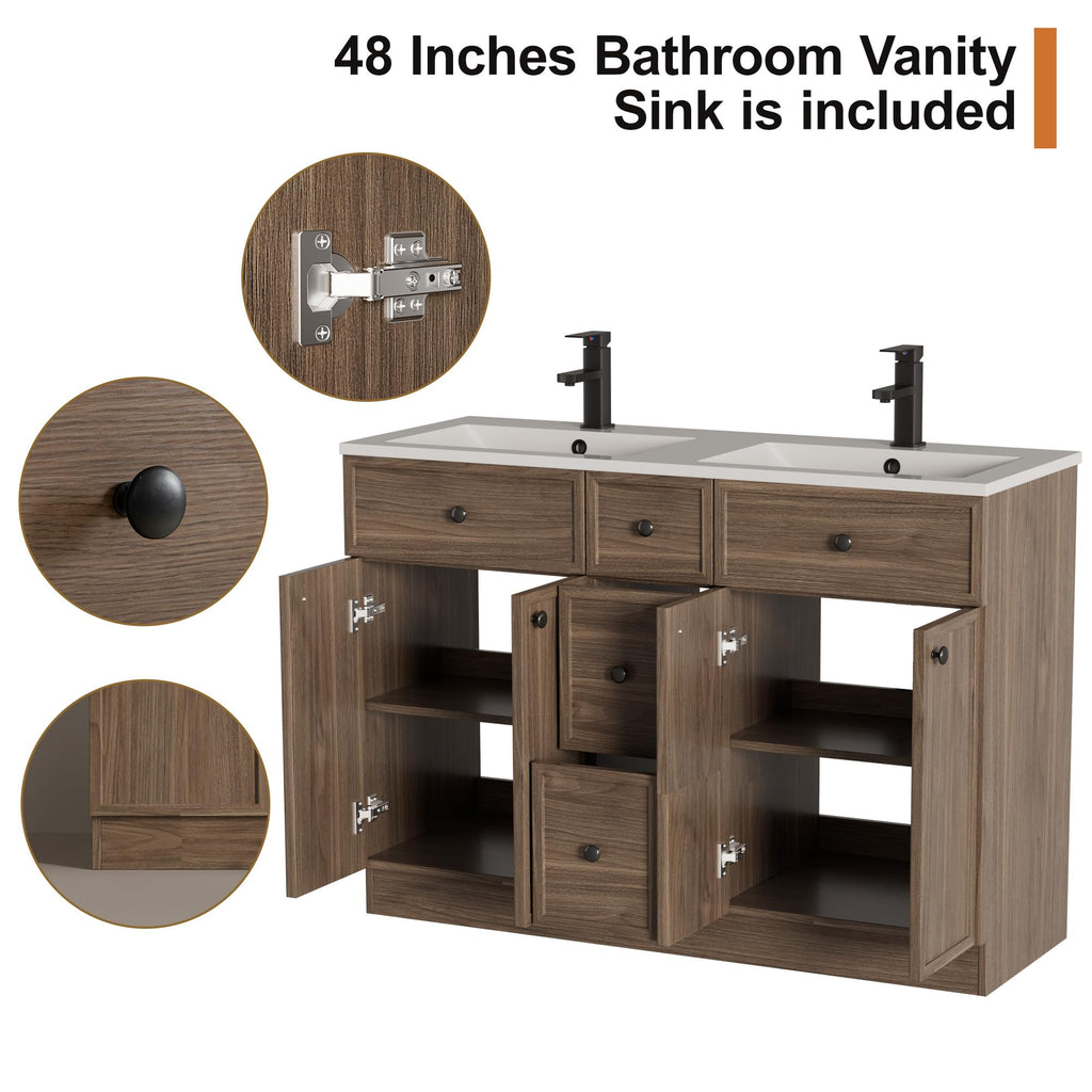LUCKWIND Farmhouse Bathroom Vanity with Sink, Rustic Modern Bathroom Cabinet with Undermount Solid Surface Sink
