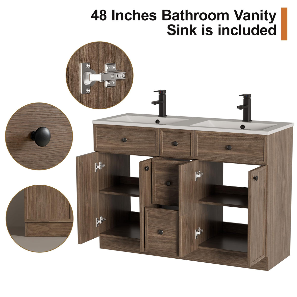 LUCKWIND Farmhouse Bathroom Vanity with Sink, Rustic Modern Bathroom Cabinet with Undermount Solid Surface Sink
