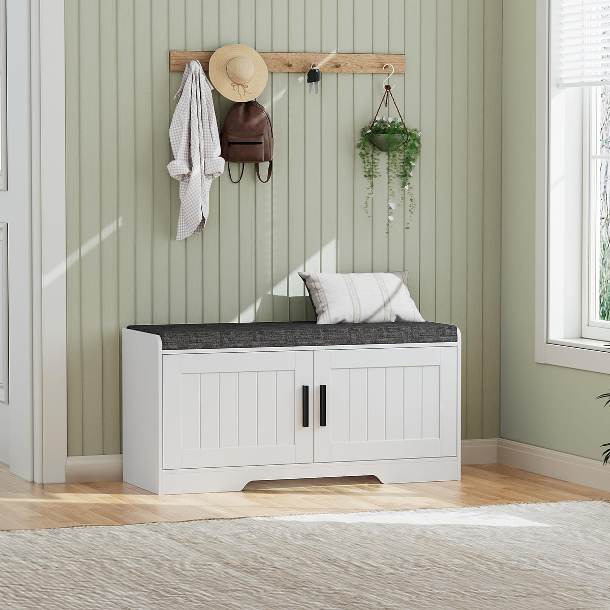 2-Tier Entryway Shoe Storage Bench with Padded Seat Cushion