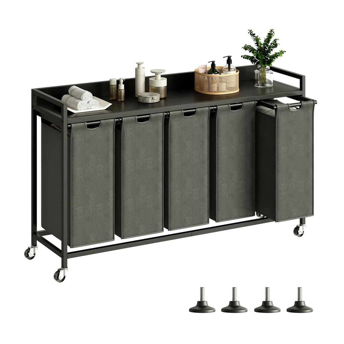 Herture Laundry Hampers with Shelf and Pull-Out Laundry Bag - Large Metal Frame