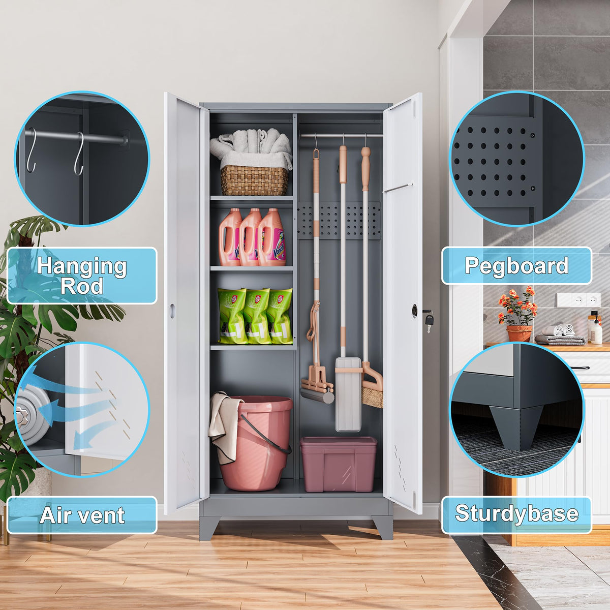 Freestanding Cleaning Supply Storage Cabinet for Home & Utility