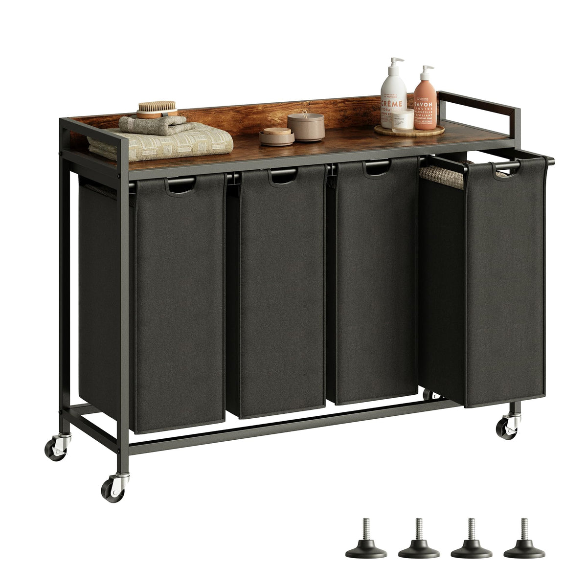 Herture Laundry Hampers with Shelf and Pull-Out Laundry Bag - Large Metal Frame