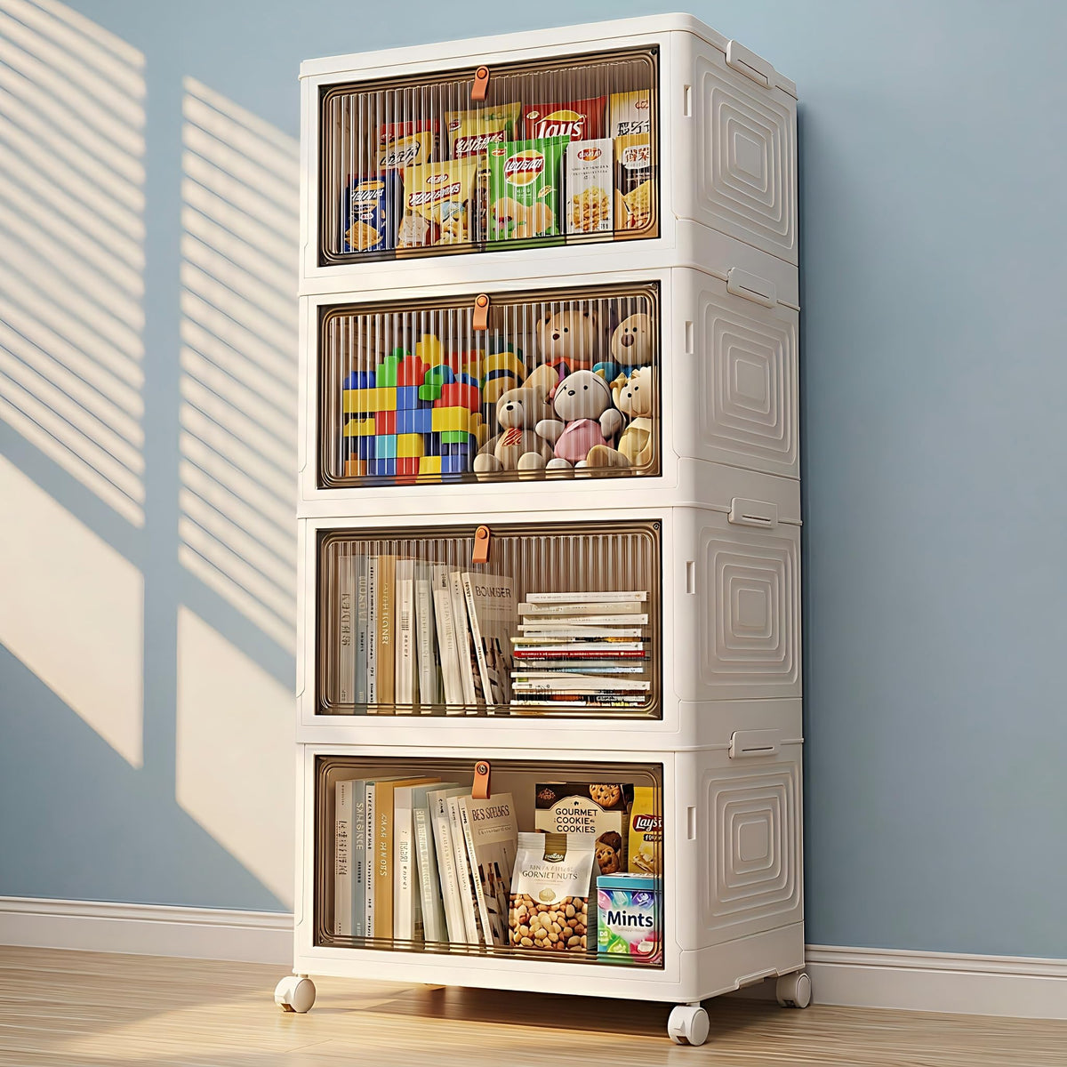 Foldable Rolling Modular Shoe Storage Rack with Sliding Doors