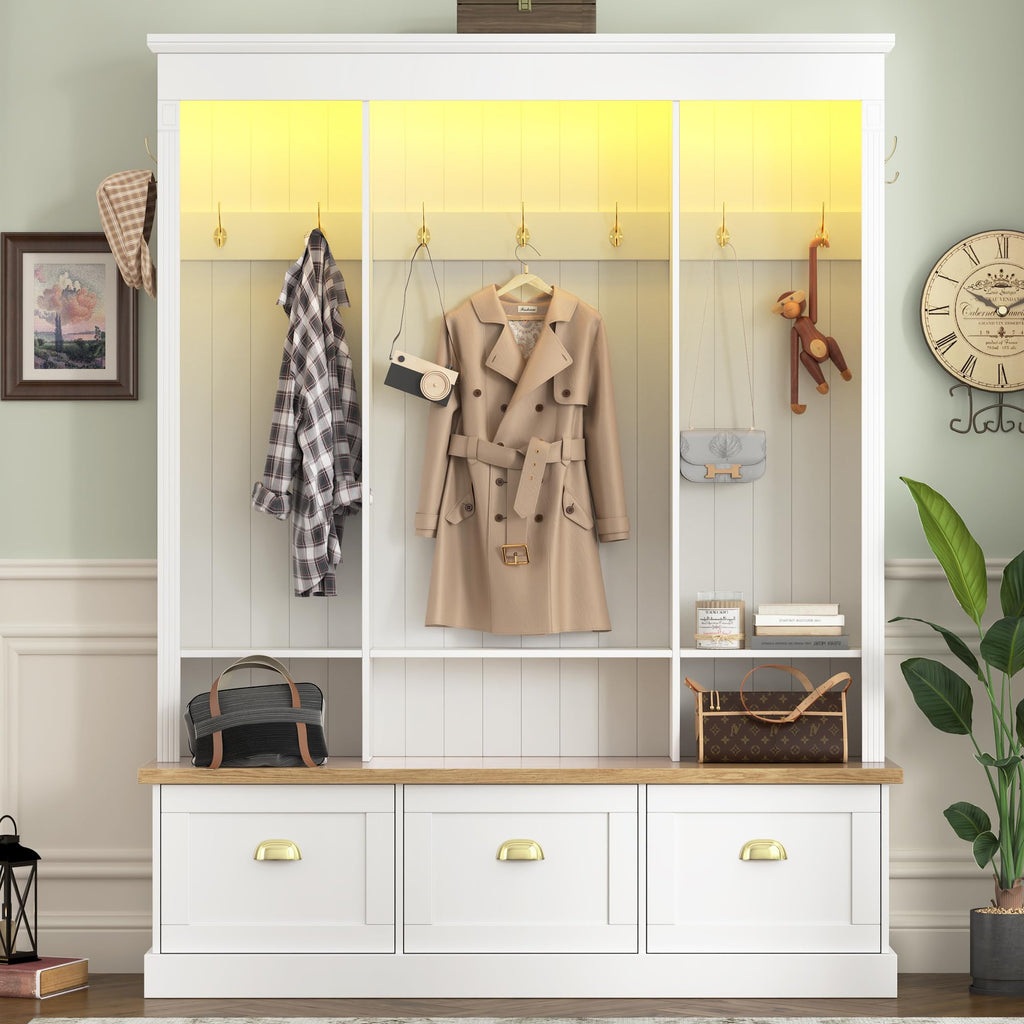 Freestanding Wardrobe Closet with Clothes Rack, Garment Armoire for