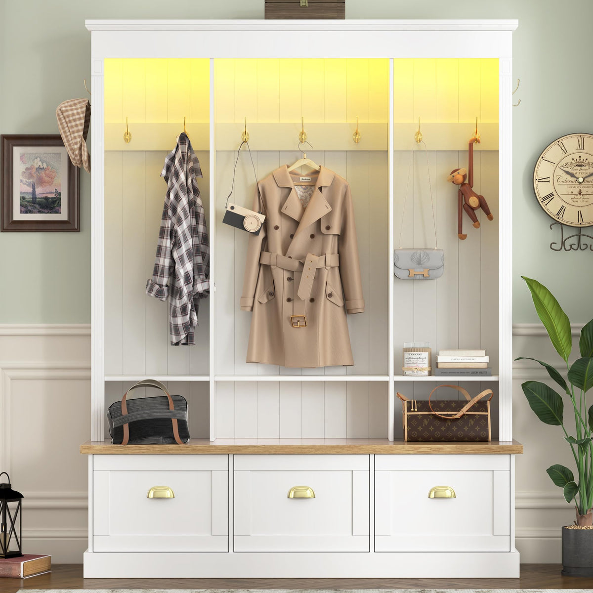 Freestanding Wardrobe Closet with Clothes Rack, Garment Armoire for