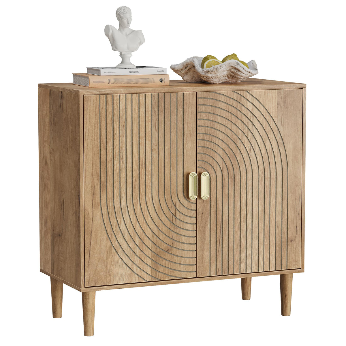 Freestanding Sideboard Storage Cabinet with Line Groove Design