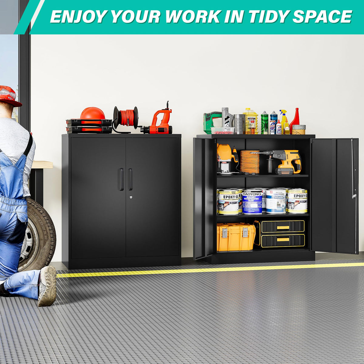 Heavy-Duty Metal Storage Cabinet with Adjustable Shelves