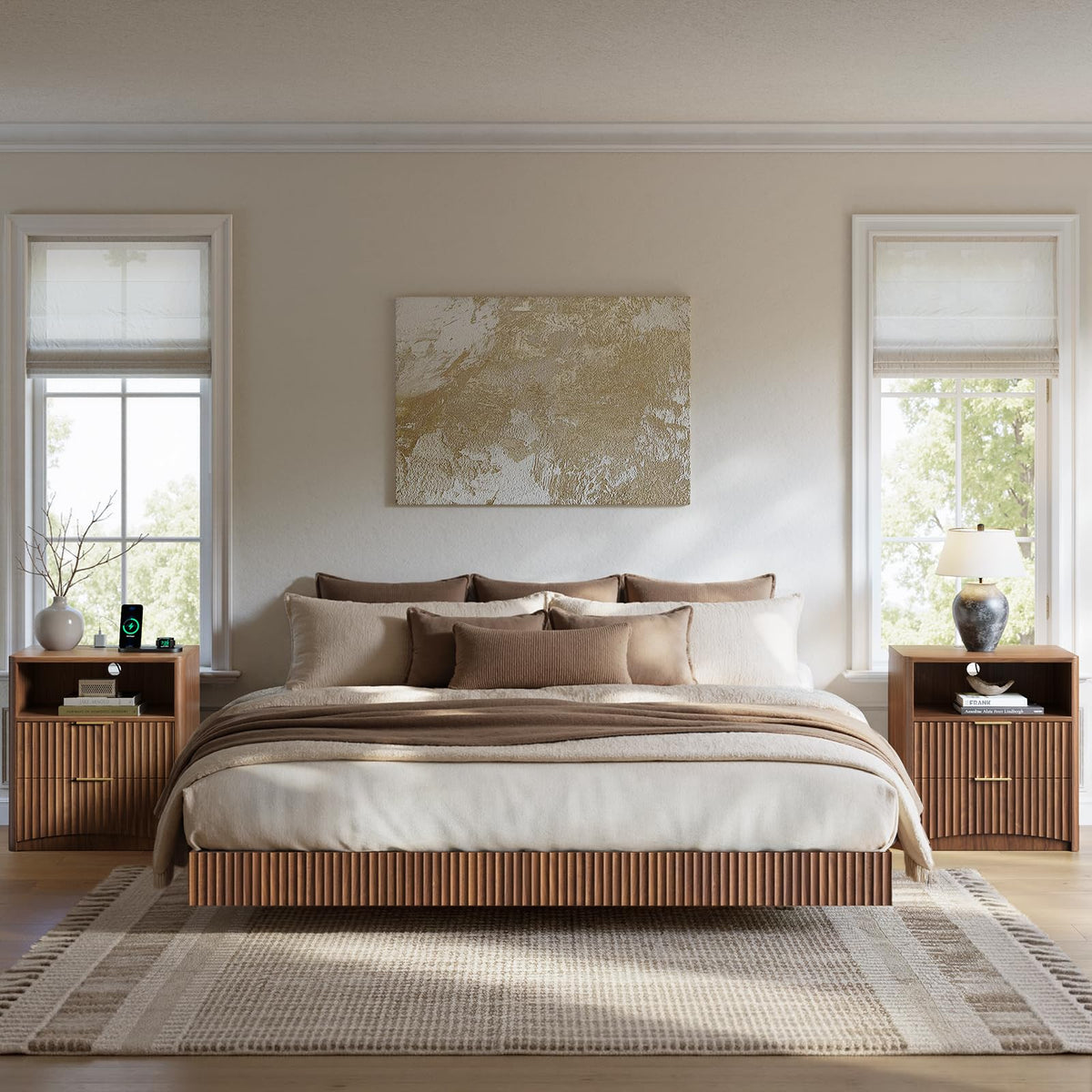 Evermagin 3-Piece Bedroom Furniture Set, Bed Frame & Nightstands