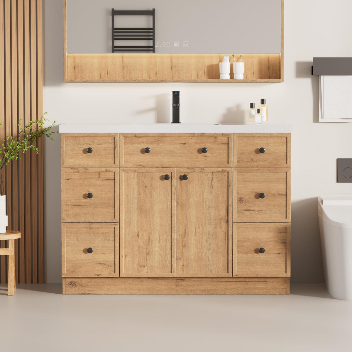 LUCKWIND Farmhouse Bathroom Vanity with Sink, Rustic Modern Bathroom Cabinet with Undermount Solid Surface Sink