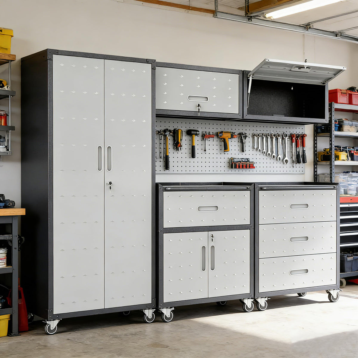 Heavy-Duty Modular Garage Cabinet & Tool Bench System