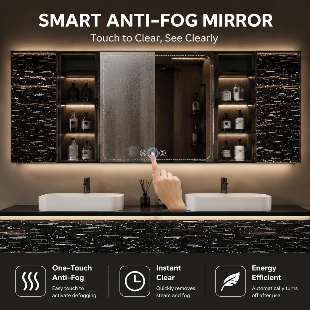 FMMC Double-Sink Floating Bathroom Vanity with Mirror Cabinet & Sinks