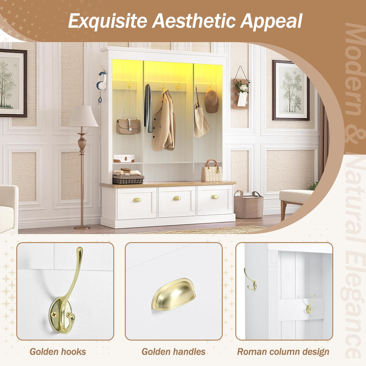Freestanding Wardrobe Closet with Clothes Rack, Garment Armoire for