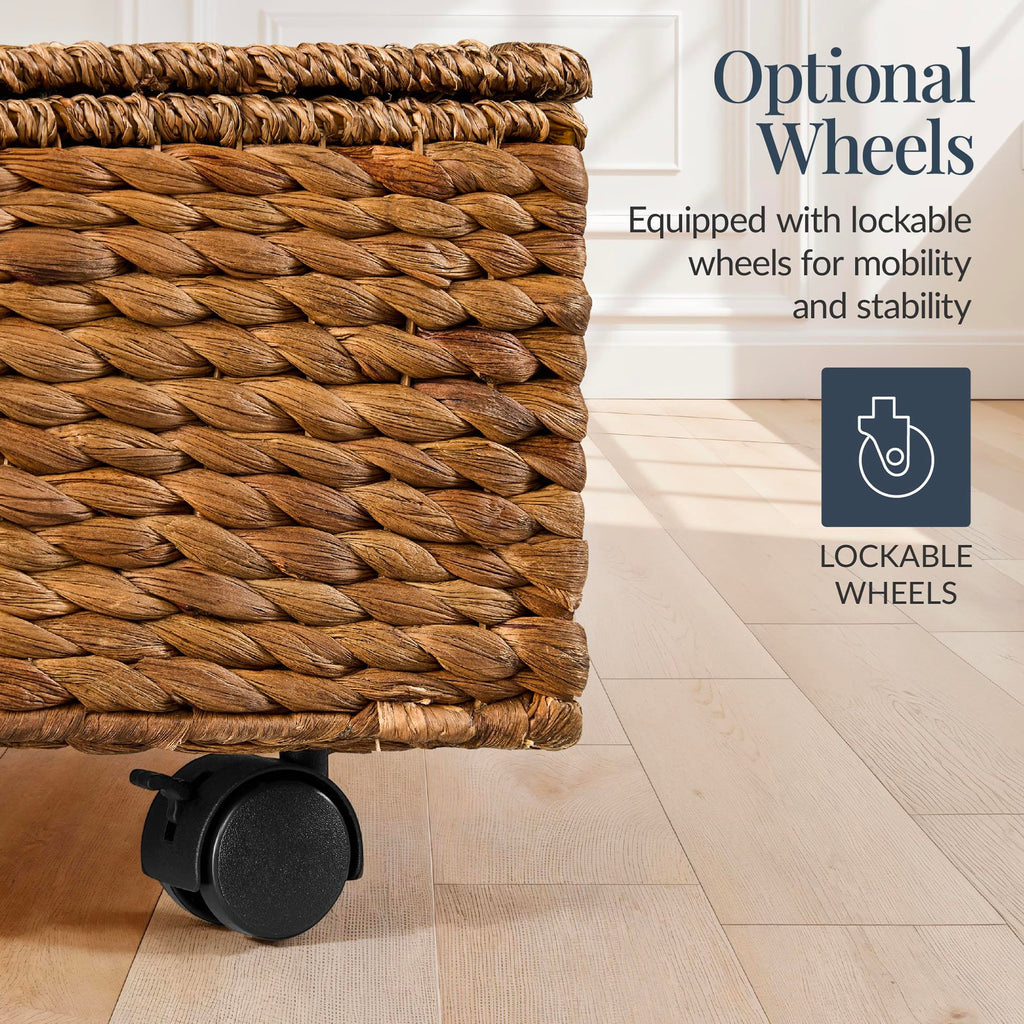 Best Choice Products 2-Pack Large Handwoven Water Hyacinth Under Bed Nesting Storage Bins W/Lid and Wheels, Closet Organizer, Storage Container, Multi-Purpose Basket