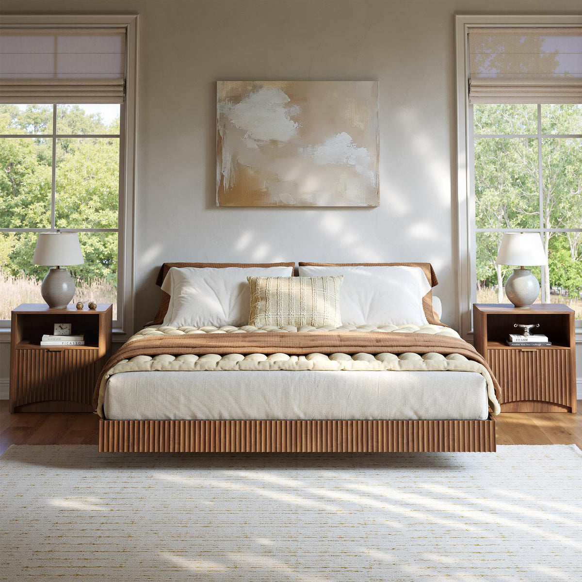 Evermagin 3-Piece Bedroom Furniture Set, Bed Frame & Nightstands