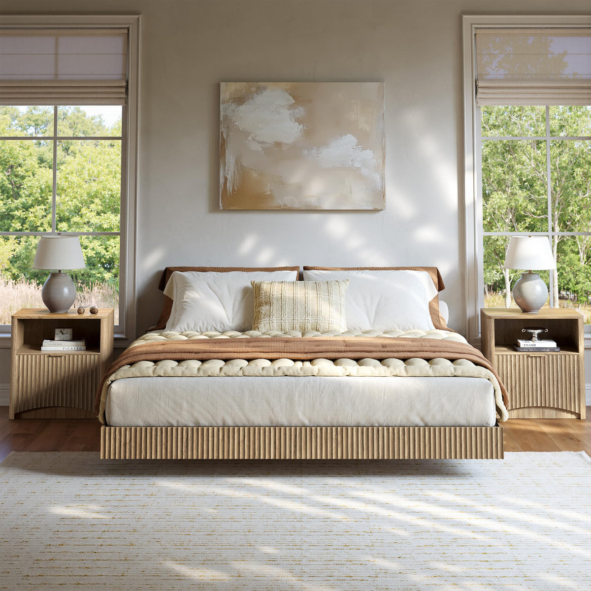 Evermagin 3-Piece Bedroom Furniture Set, Bed Frame & Nightstands