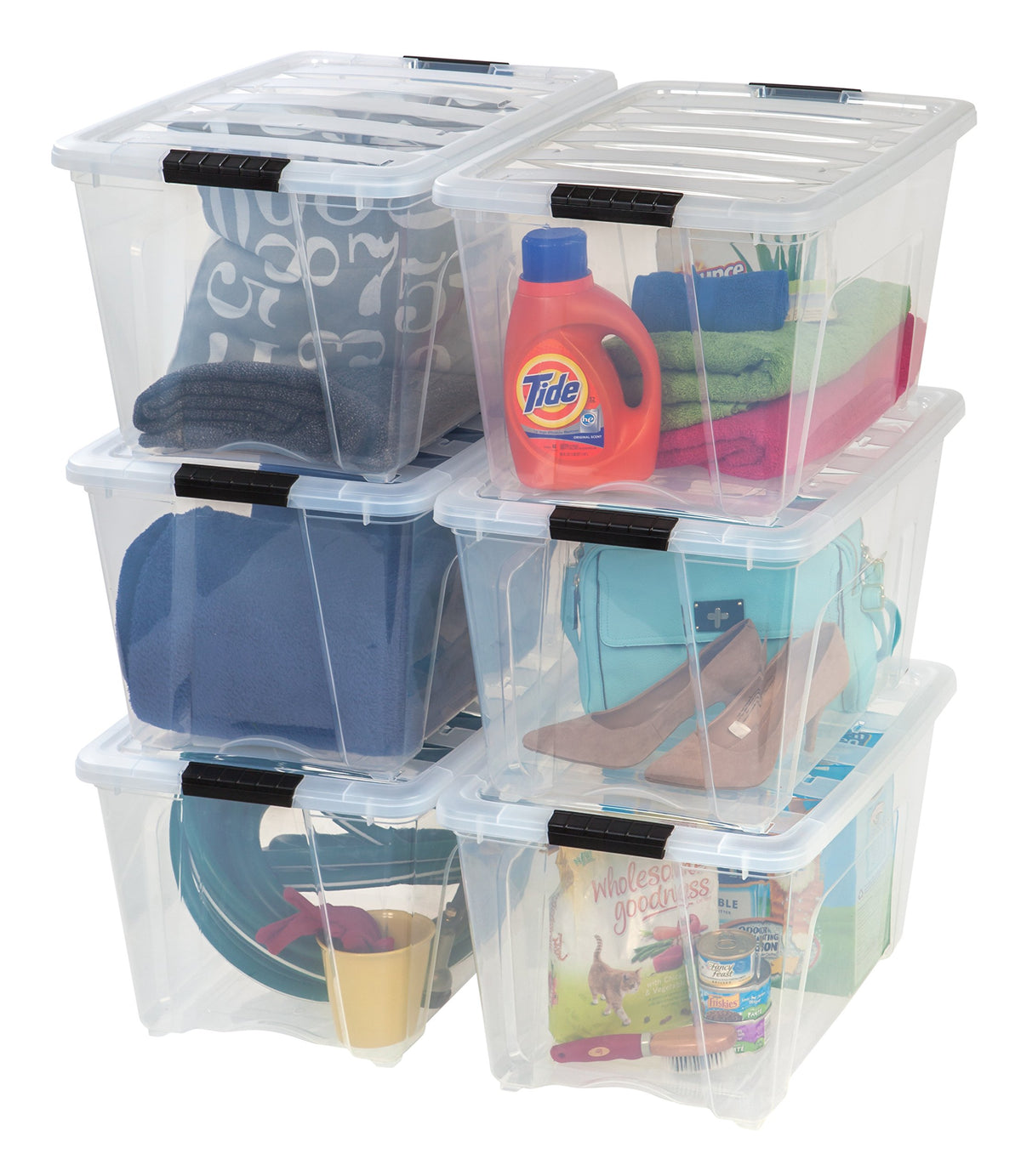 Stackable Plastic Storage Bins with Lids & Pull Handles