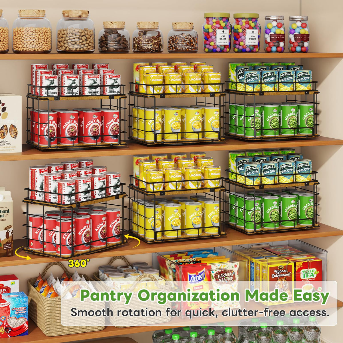 360° Rotating Can Rack Organizer for Pantry