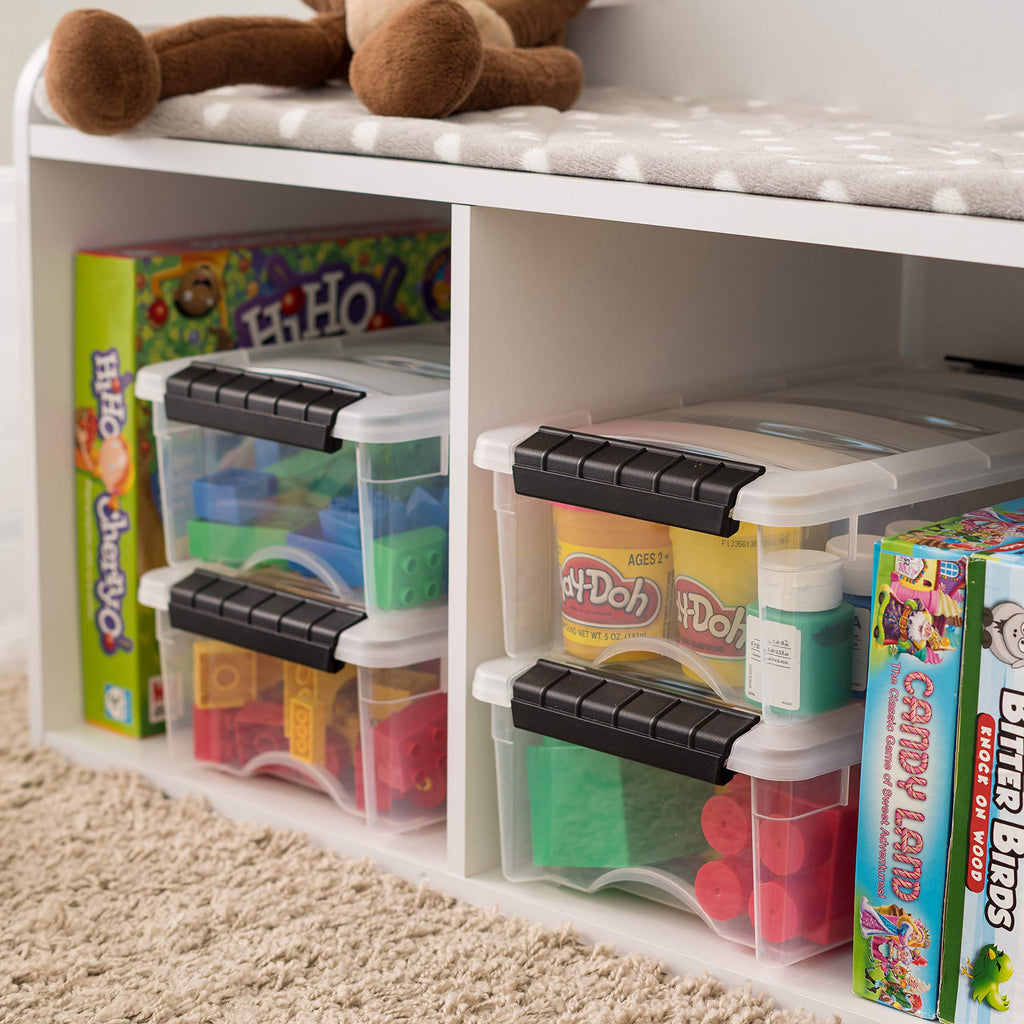Stackable Plastic Storage Bins with Lids & Pull Handles