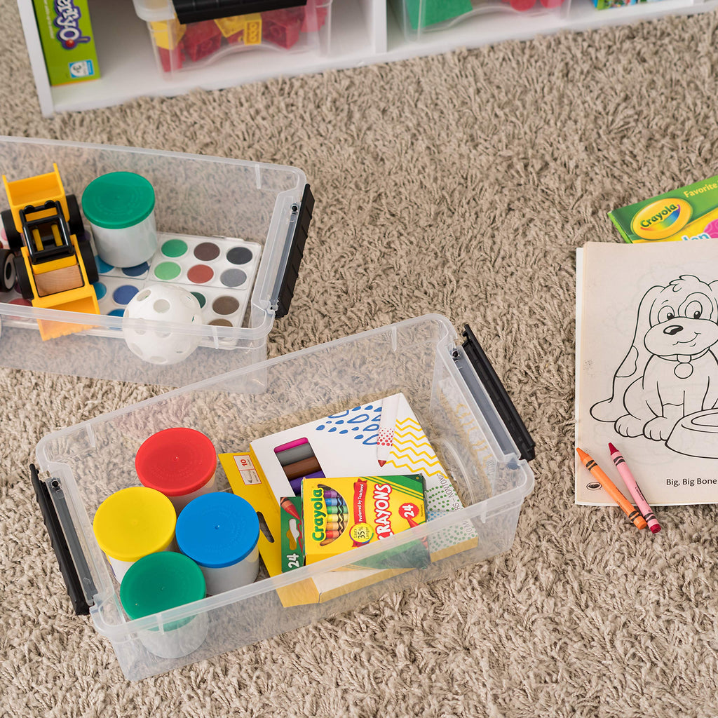 Stackable Plastic Storage Bins with Lids & Pull Handles