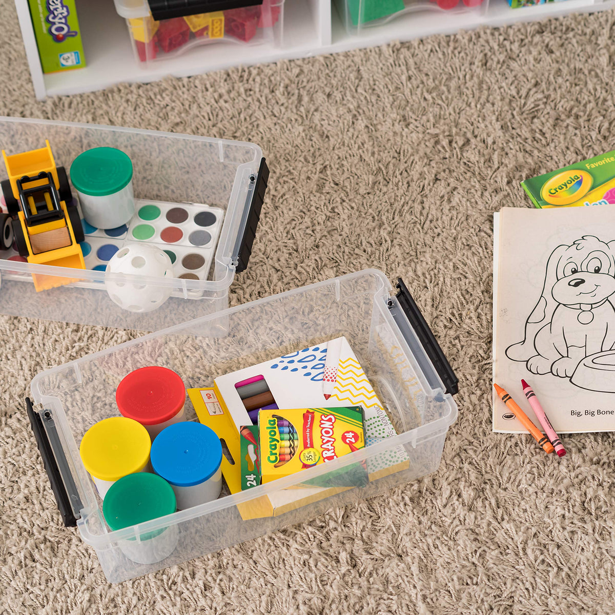 Stackable Plastic Storage Bins with Lids & Pull Handles